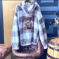Plaid Hooded Teddy Jacket with Bear