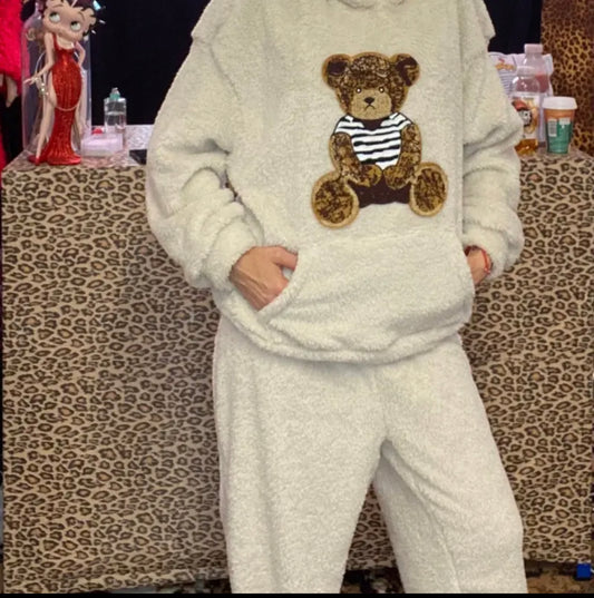 Solid Teddy Two Piece Lounge Set