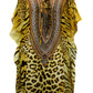 YELLOW Animal Print Rhinestone Embellished Lace Up Kaftan