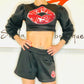 Lipsy Black Puff Sleeve Cropped Top & Shorts with Sequin Lips details/ LIMITED EDITION