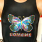 LoveMeB Black Double Layer Slinky Bodysuit with Sequin Butterfly & Crystals/ LIMITED EDITION