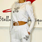 Bear White Cropped Hoodie & Jogger Lounge Set Limited Edition With Crystals