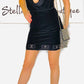 Gigi Shape Black Slinky Overlock Cut Out Back Cowl Bodycon Dress With Rhinestone & Crystal Detail Figures/ Limited Edition