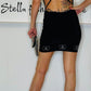Gigi Shape Black Slinky Overlock Cut Out Back Cowl Bodycon Dress With Rhinestone & Crystal Detail Figures/ Limited Edition