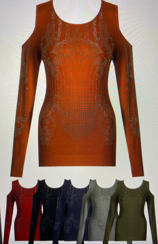 STUDDED COLD SHOULDER KNITTED JUMPER