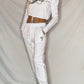 White Cropped Hoodie & Jogger Lounge Set Limited Edition Angel Arrow With Crystals