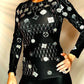 Glory Black Longsleeve Top with Monogram Rhinestone Design to front / Limited Edition