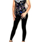 Elu Black Round Collar Tiger Animal Printed Short Sleeve Rhinestone Top