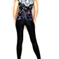 Elu Black Round Collar Tiger Animal Printed Short Sleeve Rhinestone Top