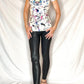 Elu Stone Round Collar Tiger Animal Printed Short Sleeve Rhinestone Top