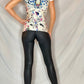 Elu Stone Round Collar Tiger Animal Printed Short Sleeve Rhinestone Top