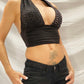 SF Black Halter Top with 2 Colour Crystals