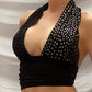 SF Black Halter Top with 2 Colour Crystals
